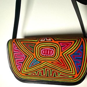 Vintage retro multi color genuine leather bag
